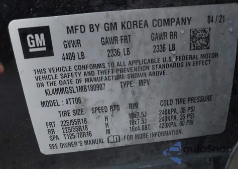 2021 Buick Encore Gx Awd Essence из США, поврежденный, VIN KL4MMGSL1MB180907